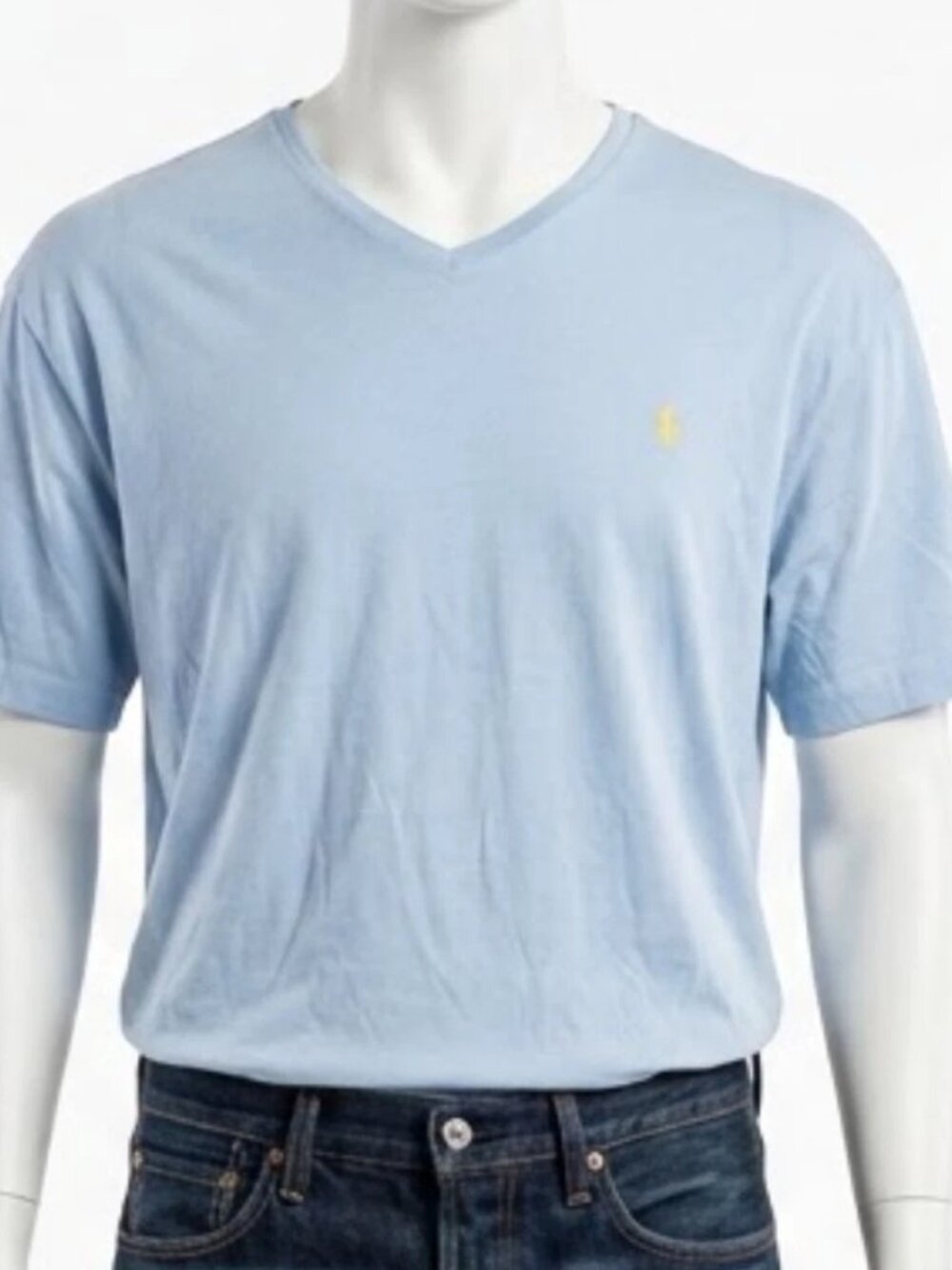Polo Ralph Lauren Men's XLT T-Shirt Tall Long V-Neck Blue Yellow Logo Tee